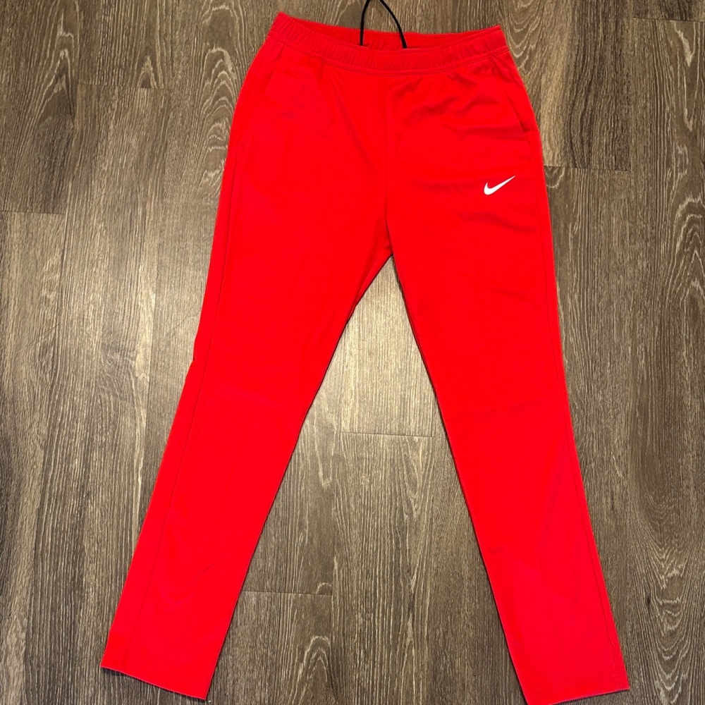 Nike Women Red Slim Athletic Joggers with White Swoosh